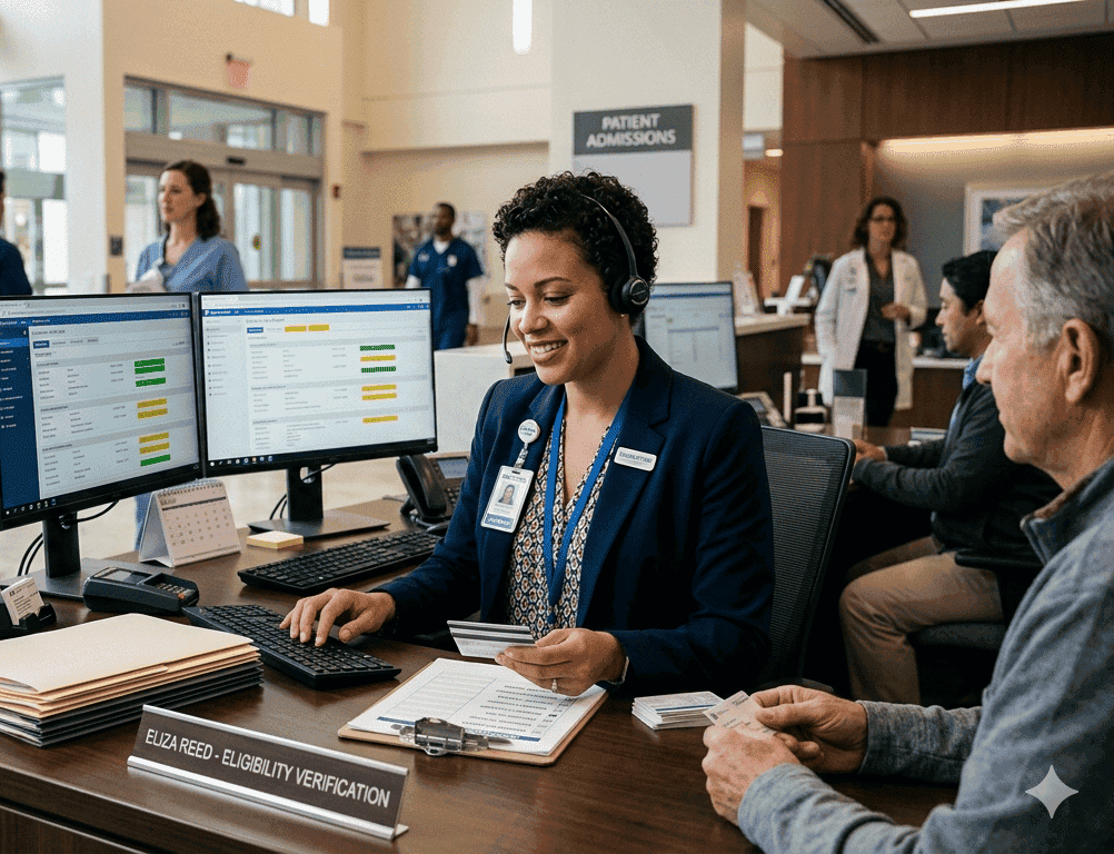 Front desk verifying coverage
