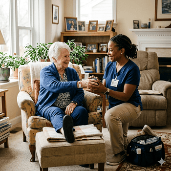 Home health caregiver visiting patient